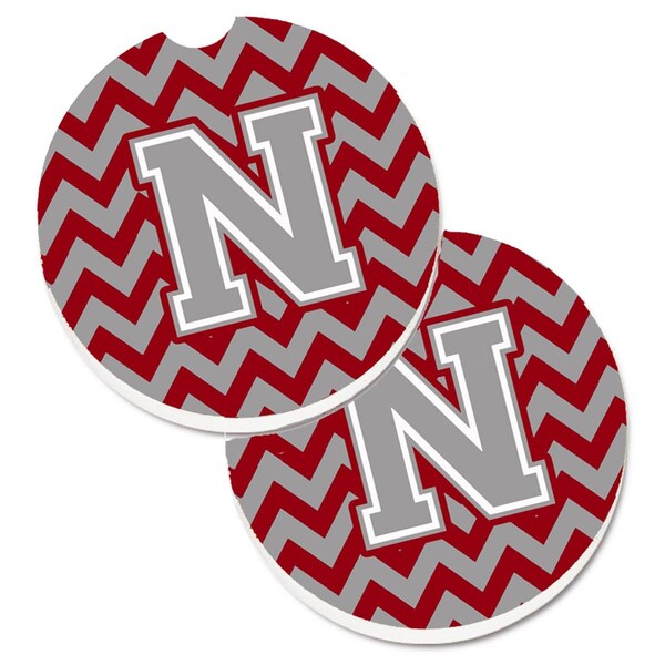 Carolines Treasures Letter N Chevron Crimson and Grey Cup Holder Car Coaster, PK2 CJ1043-NCARC - main